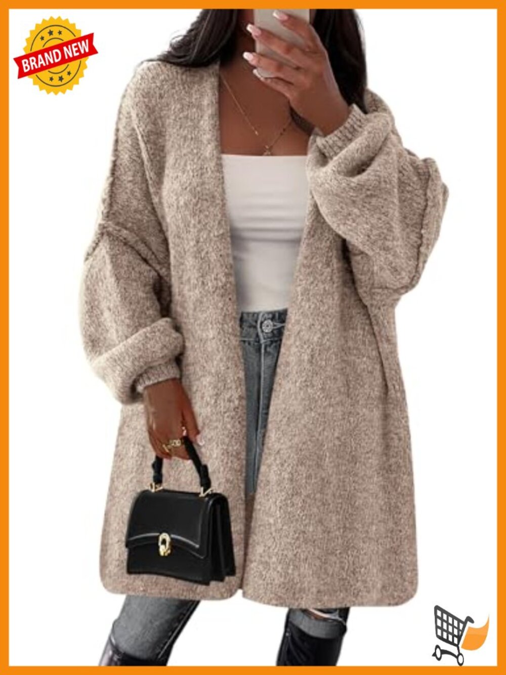 Oversized Long Cardigan Sweater for Women Soft Knit Ribbed Cuffs Open Front